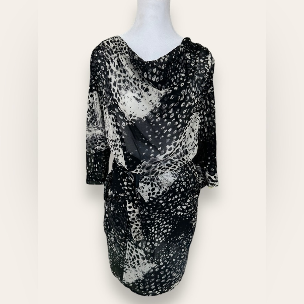 Intermix Dress 100% Silk Animal Print Long Sleeve Sz Small Formal Party Church‍‍